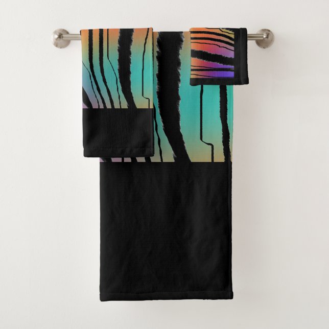 Rainbow Tiger Exotic Animal Print  Bath Towel Set (Insitu)