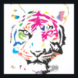 Rainbow Tiger Poster<br><div class="desc">A cool and modern design featuring a stylized tiger de-structured in super colourful ink spots.</div>