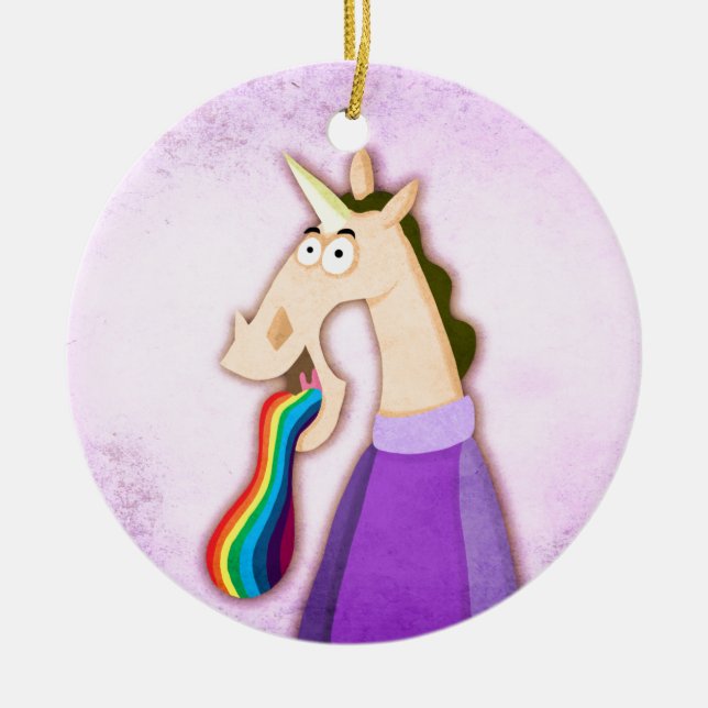 Rainbow Tongue Unicorn Ceramic Ornament (Front)