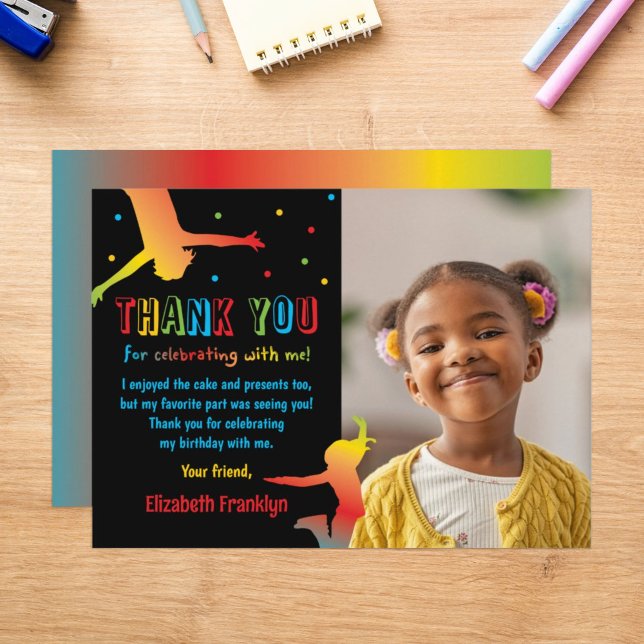 Rainbow Trampoline Park Kids Birthday Thank You Card (Creator Uploaded)
