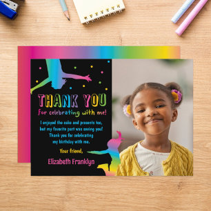 Rainbow Trampoline Park Kids Birthday Thank You Card