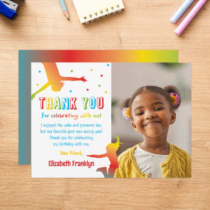Rainbow Trampoline Park Kids Birthday Thank You Card