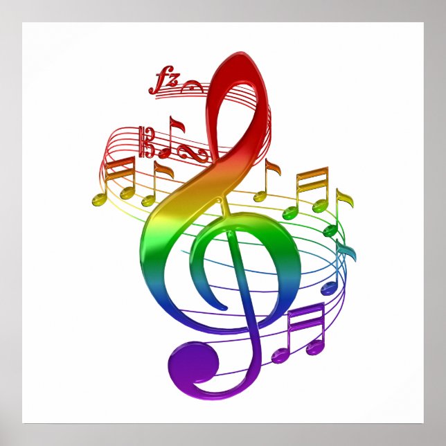 Rainbow Treble Clef and Music Notes Poster (Front)