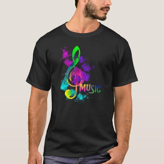 Rainbow Treble Clef Music Themed T-Shirt (Front)