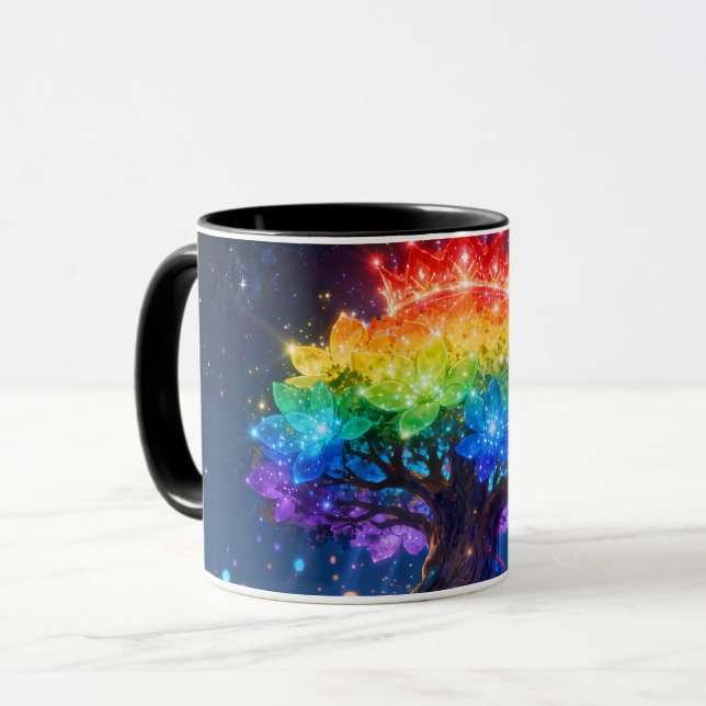 Rainbow Tree Mug | Colourful Fantasy Tree Ceramic  (Front Left)