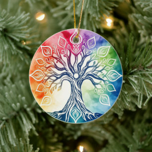 Rainbow Tree of Life Ceramic Ornament