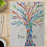 Rainbow Tree of Life Mosaic Jigsaw Puzzle<br><div class="desc">This decorative jigsaw puzzle features a print of a rainbow coloured mosaic tree and the words Tree of Life in bold typography. I made the original design in mosaic using tiny fragments of brightly coloured glass set into a pale grey plaster background. You can customize this canvas by changing the...</div>
