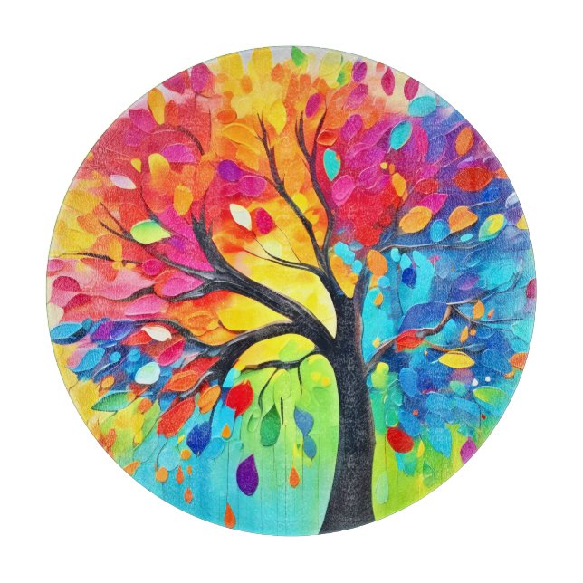Rainbow Tree of Life Painting Cutting Board (Front)