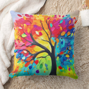 Rainbow Tree of Life Painting Throw Pillow