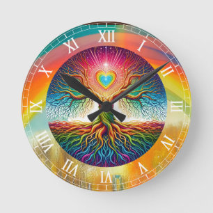 Rainbow Tree of Life  Round Clock