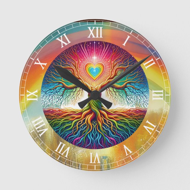 Rainbow Tree of Life  Round Clock (Front)