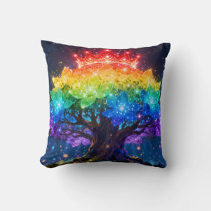 Rainbow Tree of Light Throw Pillow