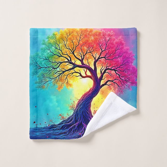  Rainbow Tree: Roots of Infinite Hope Art Bath Towel Set (Wash Cloth)