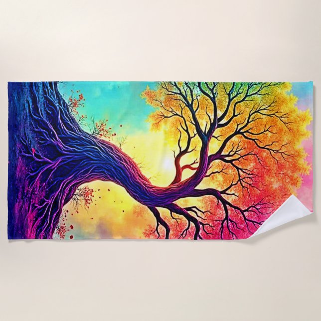  Rainbow Tree: Roots of Infinite Hope Art Beach Towel (Front)