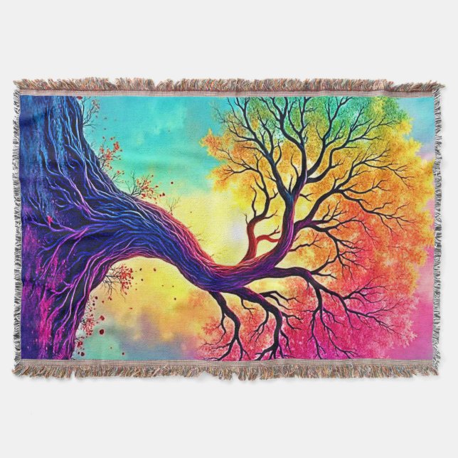  Rainbow Tree: Roots of Infinite Hope Art Throw Blanket (Front)
