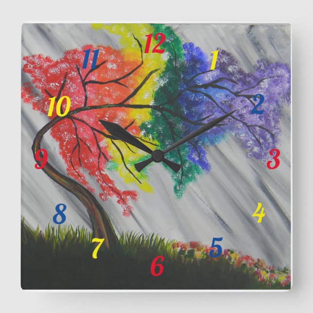 Rainbow tree wall clock (Front)