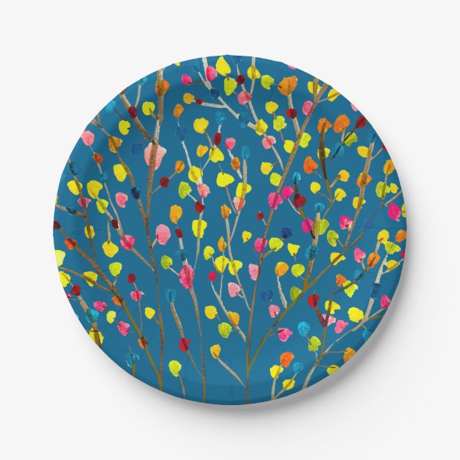 Rainbow tree watercolor  paper plate (Front)