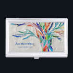 Rainbow Tree Yoga Instructor Business Card Holder<br><div class="desc">This decorative business card case features a print of a rainbow coloured tree on a pale grey background. I made the original design in mosaic using many tiny fragments of brightly coloured glass. Add your name, occupation to personalise this card case. This tree design is also featured on many other...</div>