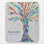 Rainbow Tree Yoga Instructor Mouse Pad<br><div class="desc">This decorative mouse pad  features a print of a rainbow coloured tree on a pale grey background. 
I made the original design in mosaic using many tiny fragments of brightly coloured glass. 
You can personalise this mouse pad by adding  your name and occupation.
Original Mosaic © Michele Davies.</div>