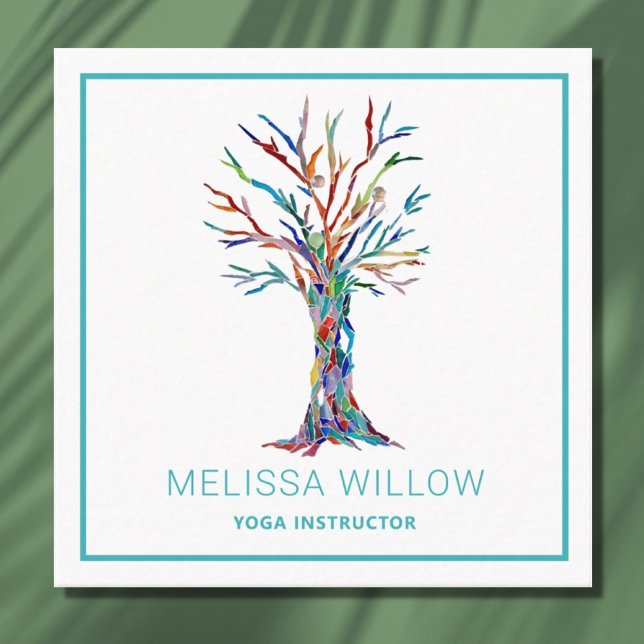 Rainbow Tree Yoga Instructor Square Business Card (Creator Uploaded)