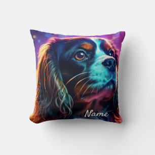 Rainbow Tri Cavalier King Charles Spaniel Dog Throw Pillow