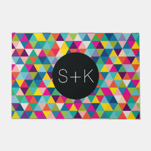 Rainbow Triangle Pattern Custom Monogram Doormat