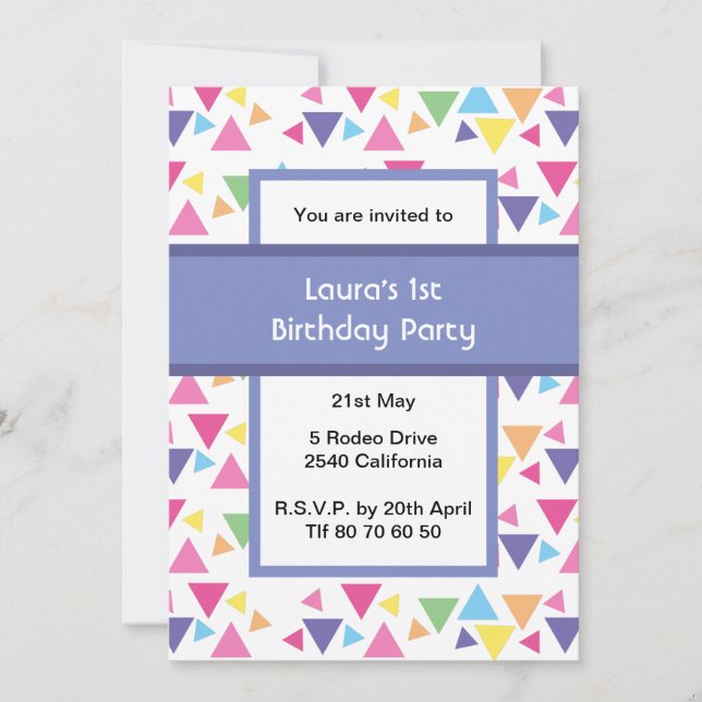 Rainbow Triangles 1st Birthday Party Purple Invitation (Front)