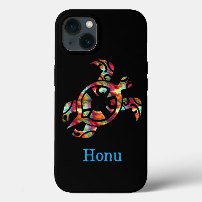 Rainbow Tribal Hawaiian Sea Turtle on Black Case-Mate iPhone Case (Back)