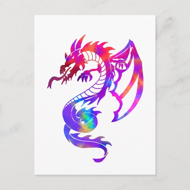 Rainbow Tribal Tattoo Dragon Postcard (Front)