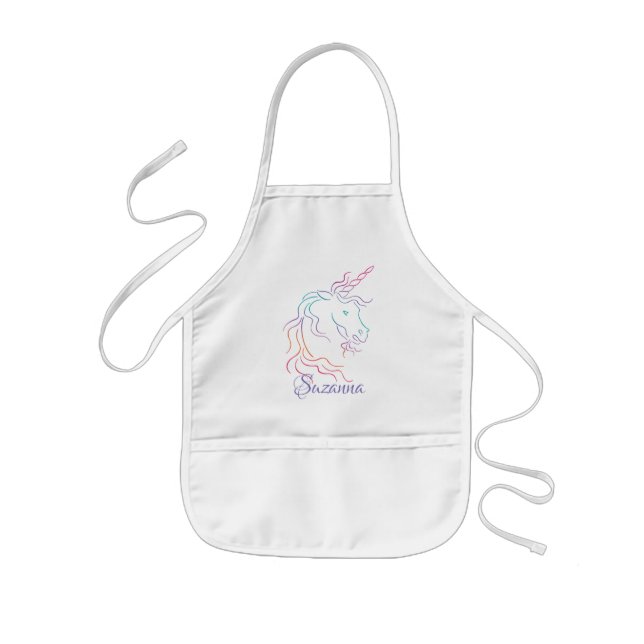 Rainbow Tribal Unicorn Art Design Add Name Kids Apron (Front)