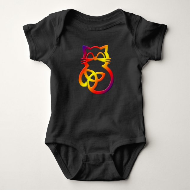 Rainbow Trinity Knot Celtic Cat Baby One Piece Bodysuit (Front)