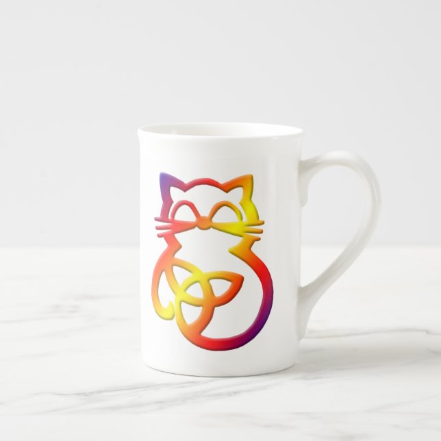 Rainbow Trinity Knot Celtic Cat Bone Chine Mug (Droite)