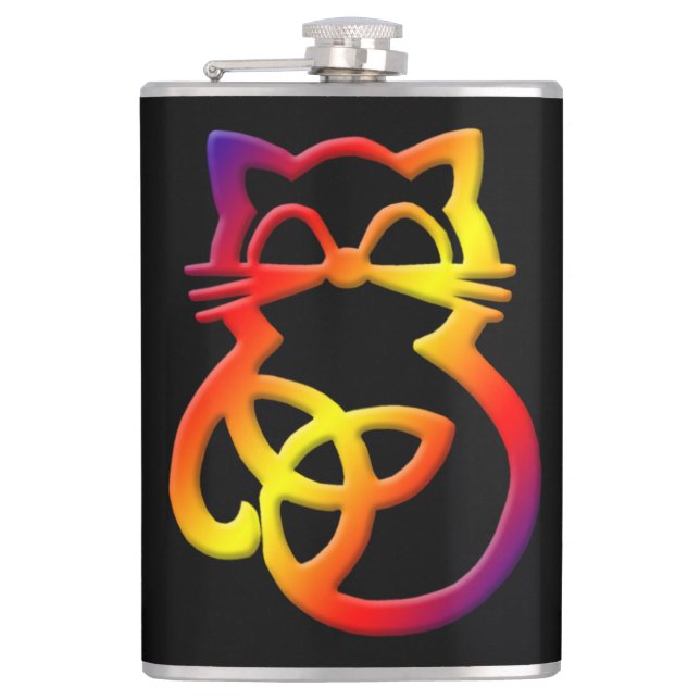 Rainbow Trinity Knot Celtic Cat Flask (Front)