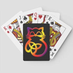 Rainbow Trinity Knot Celtic Cat Playing Cards