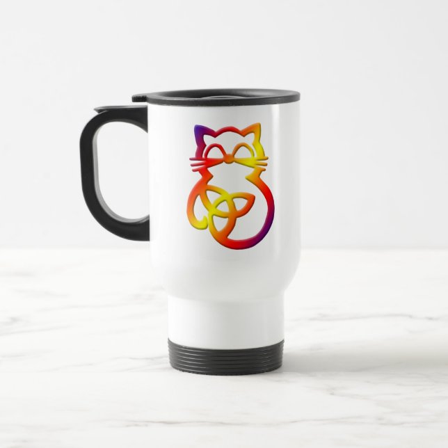 Rainbow Trinity Knot Celtic Cat Travel Mug (Left)