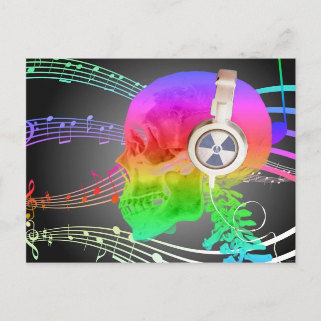 Rainbow Trippy Skull Music Psychedelic Dance Party Invitation Postcard (Front)