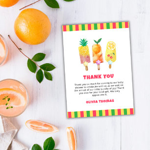 Rainbow Tropical Fruit Ice Cream Pop Baby Shower Thank You Card