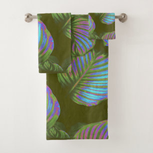 Rainbow Tropical Leaves Bathroom Towel Set