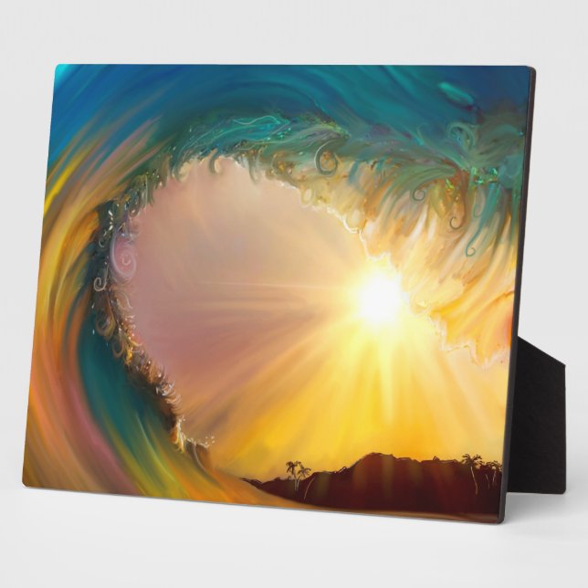 Rainbow tropical wave ride at sunset painting plaque (Side)