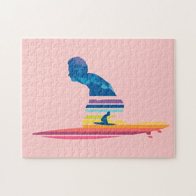 Rainbow tropical waves surfing man jigsaw puzzle (Horizontal)
