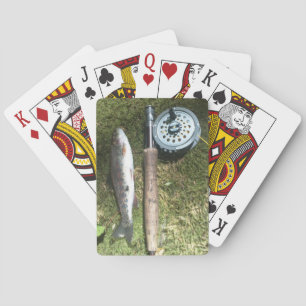 rainbow trout and fly fishing reel playing cards