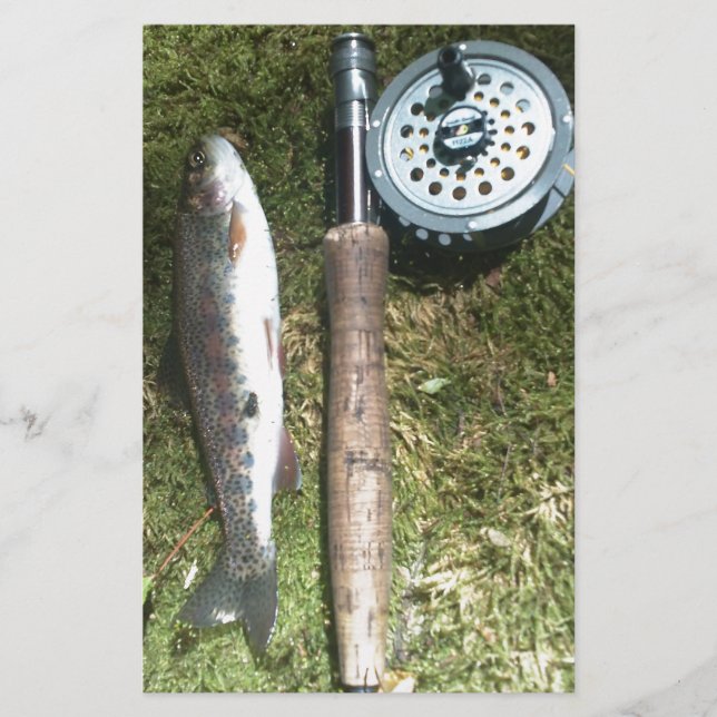 rainbow trout and fly fishing reel stationery (Front)