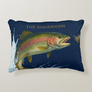 Rainbow Trout Art – Custom Lake House Decor Accent Pillow