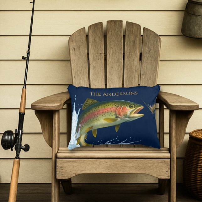 Rainbow Trout Art – Custom Lake House Decor Accent Pillow (Creator Uploaded)