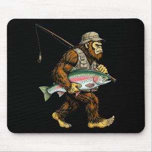 Rainbow Trout Bigfoot Fisherman River Fishing Sasq Mouse Pad