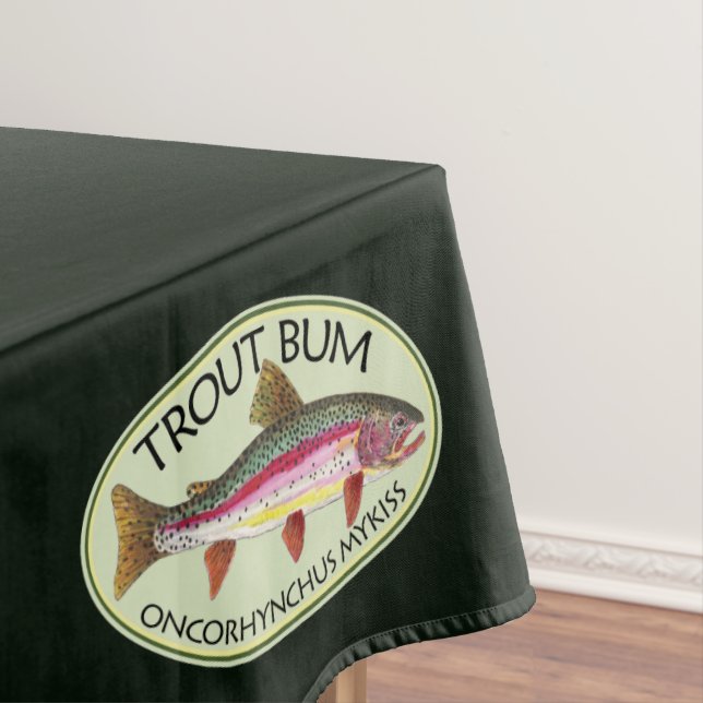 Rainbow Trout Bum Fly Fishing Green Cotton Tablecloth (In Situ)