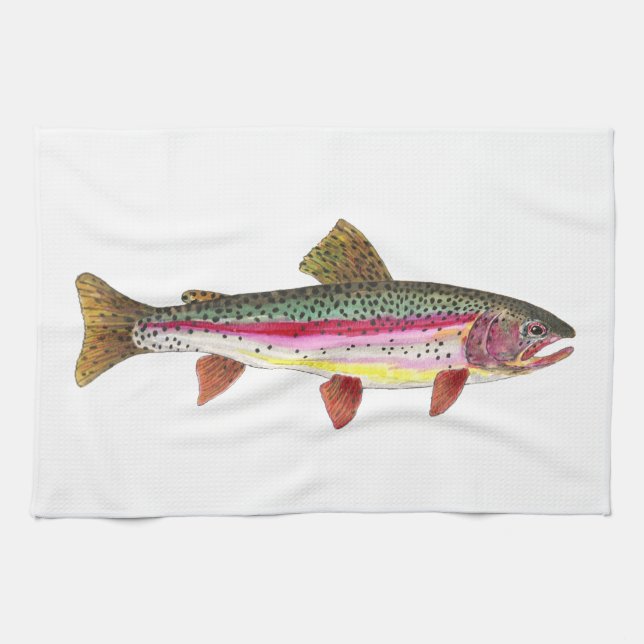 Rainbow Trout Fish Fishing Fly Fisherman Angler Kitchen Towel (Horizontal)