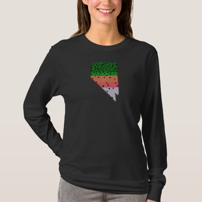 Rainbow Trout Fish Nevada State Map Fishing T-Shirt (Front)