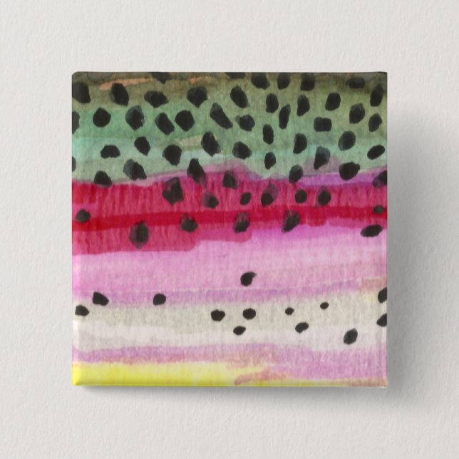 Rainbow Trout Fishing 2 Inch Square Button (Front)