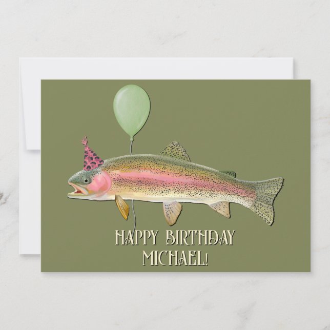 Rainbow Trout Fishing Birthday Holiday Card (Front)